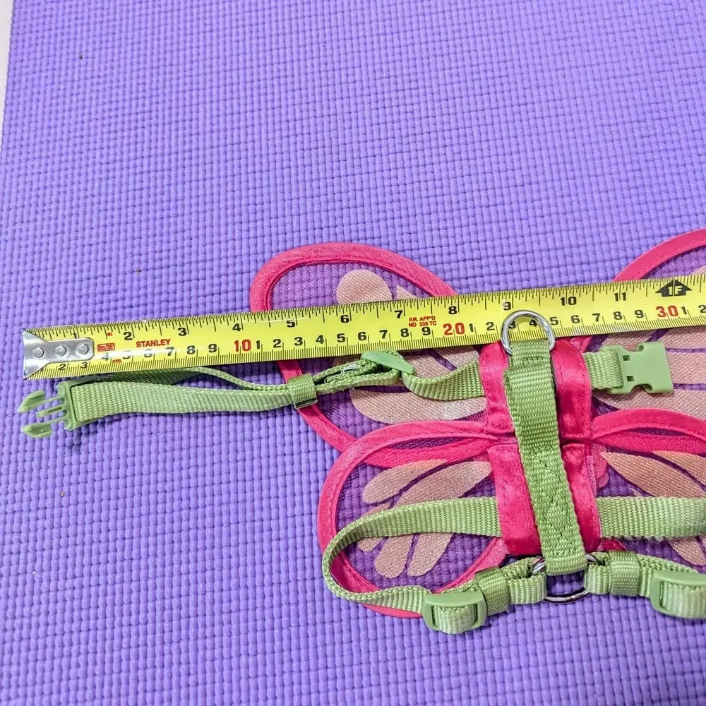 Pink and Gold Sparkle Butterfly Green Dog Harness Size XS/S
